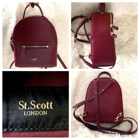 St. Scott London Burgundy Gold Hardware Mini Backpack Shoulder Bag Faux Leather - Picture 7 of 11